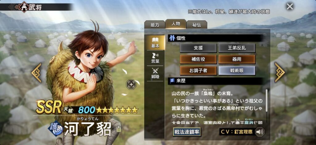 河了貂：人物・個性