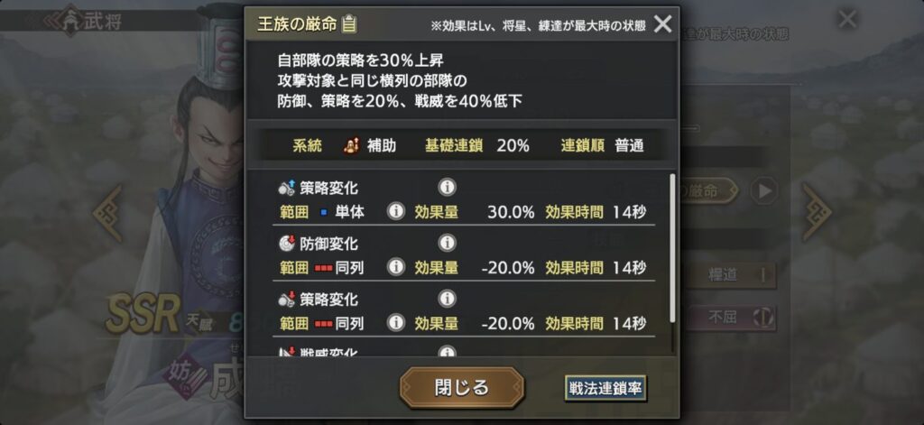 成蟜：戦法「王族の厳命」の詳細