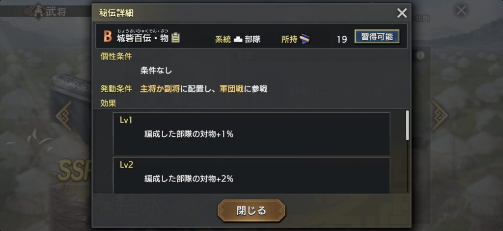 楚水：秘伝の詳細（Lv1〜2）